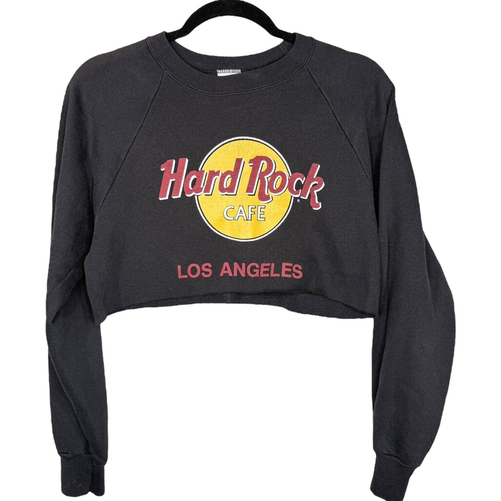 Hard Rock Cafe Los Angeles Size  M Cropped Sweatshirt Black Graphic Pullover